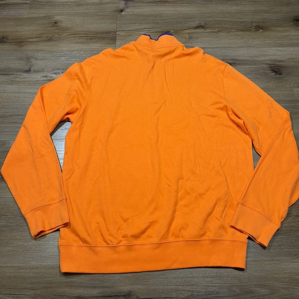 Polo Golf Ralph Lauren Men's LARGE‎ 1/4 Quarter Zip Sweater Orange Blue Cotton